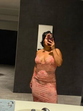 Fashion Nova Pink Marble-Print Strappy Midi Dress